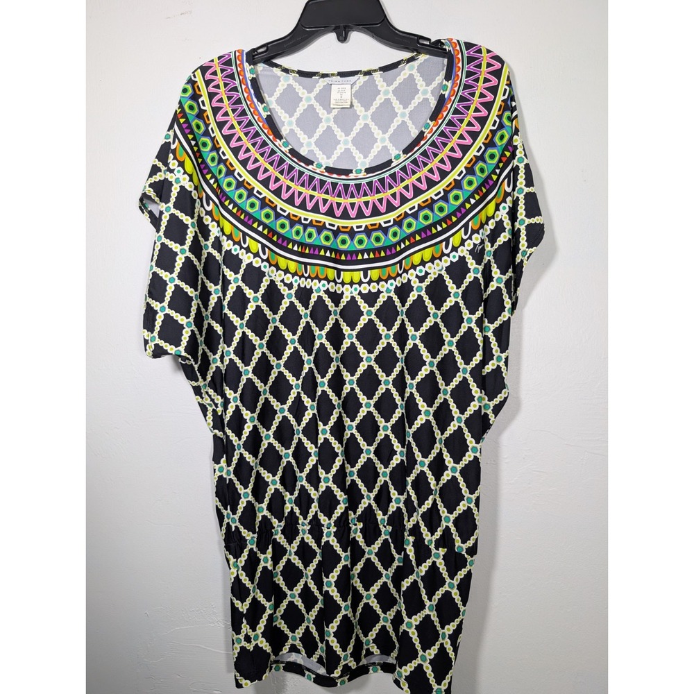 Trina Turk multi color tunic top bright geometric signature print blouse S